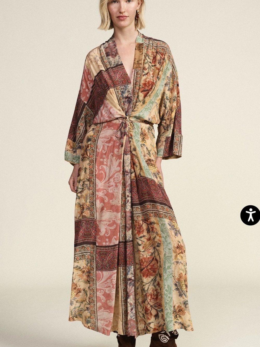 Patchwork Floral Maxi Kimono Dress in Multi-Color